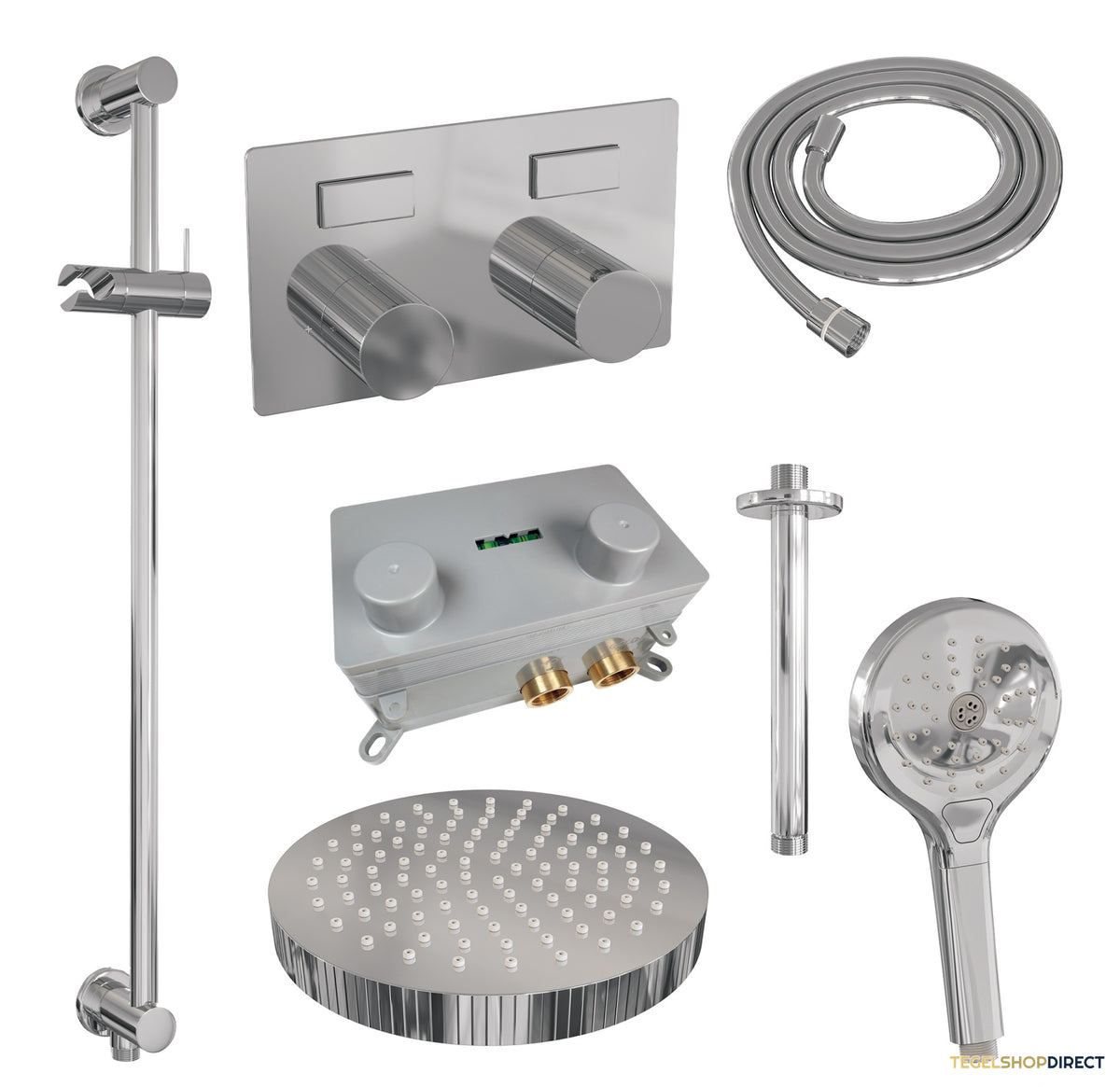 Brauer Stripe thermostatische inbouw regendouche met drukknoppen SET 36 met 25 cm douchekop en plafondarm en 3-standen handdouche en doucheslang en geintegreerde glijstang chroom – afbeelding 3