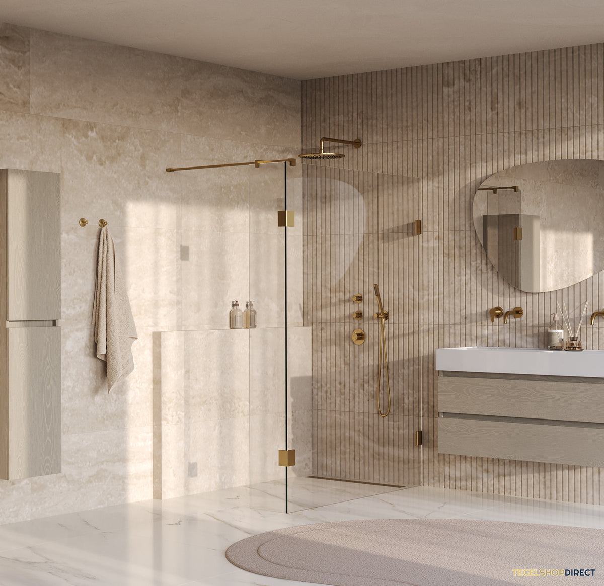 BRAUER Void inloopdouche helder glas 140x200 met 40 zijwand incl. glascoating PVD goud geborsteld – afbeelding 2