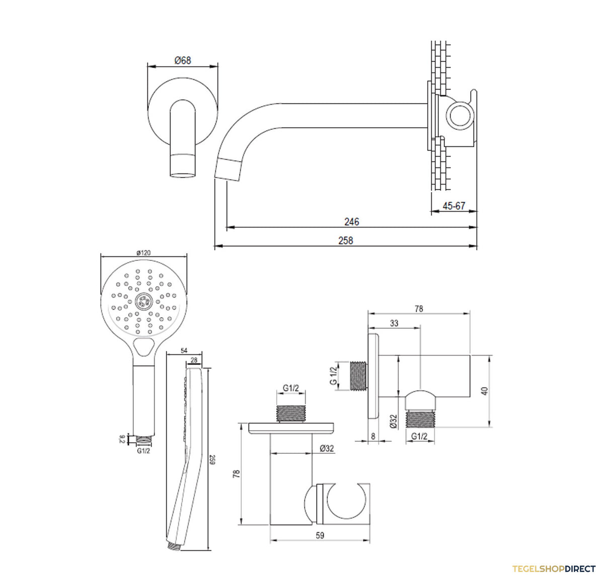 Inbouwthermostaatset Brauer Copper Carving Incl Baduitloop en 3 Standen Handdouche Koper – afbeelding 9