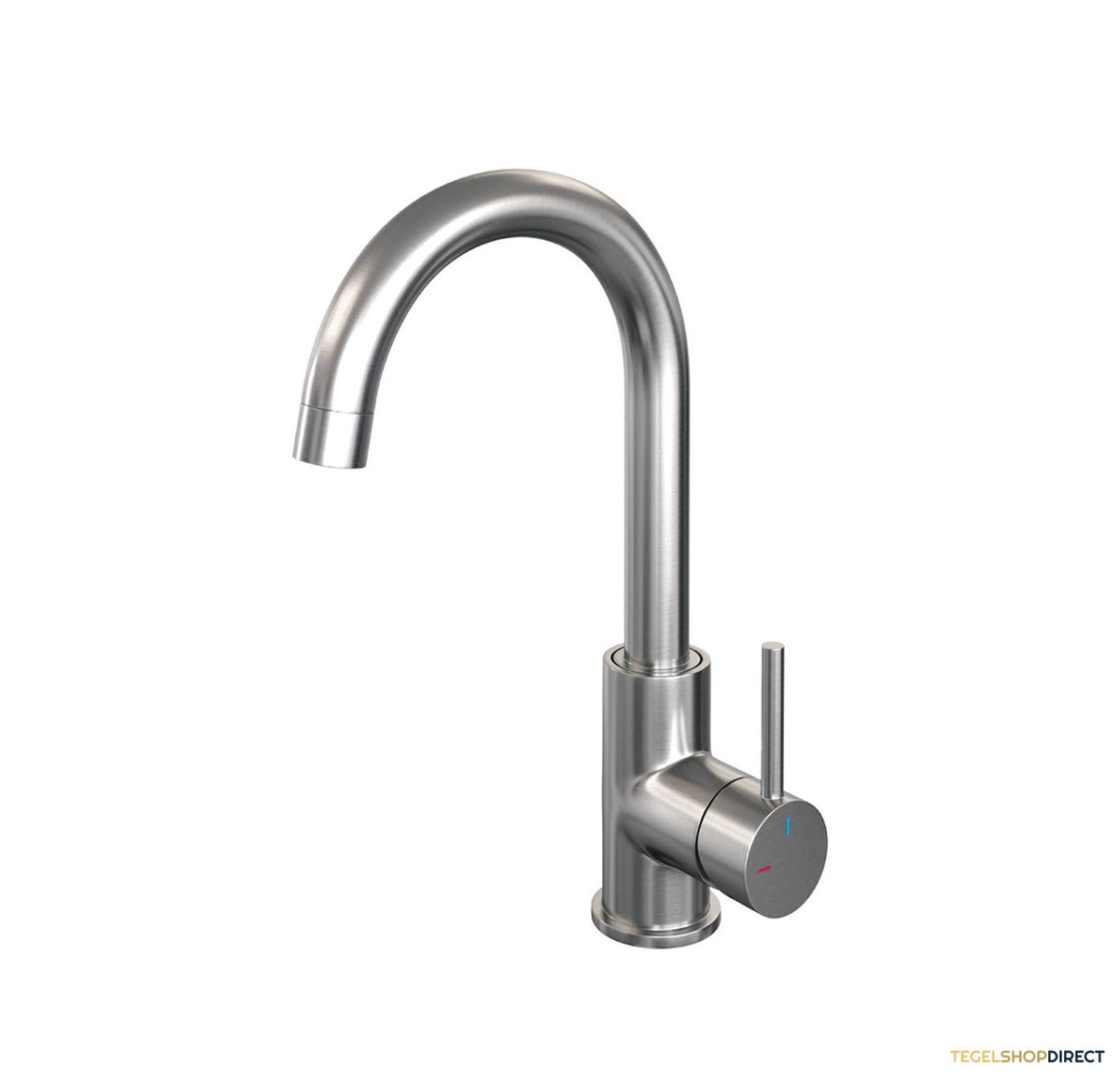 Wastafelmengkraan Brauer Brushed Edition Coldstart Opbouw Hoog Gebogen Ronde Hendel Geborsteld RVS PVD