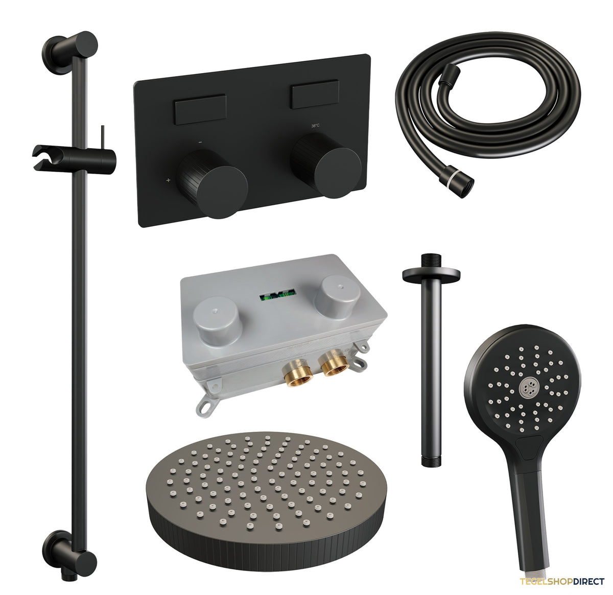 Brauer Stripe thermostatische inbouw regendouche met drukknoppen SET 36 met 25 cm douchekop en plafondarm en 3-standen handdouche en doucheslang en geintegreerde glijstang mat zwart – afbeelding 3