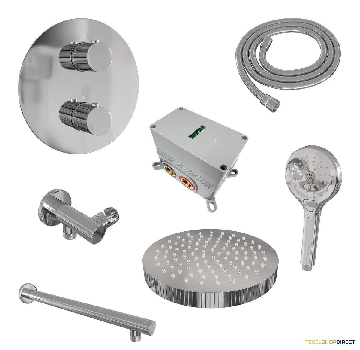 Brauer Stripe thermostatische inbouw regendouche 3-weg rond SET 40 met 25 cm douchekop en rechte muurarm en 3-standen handdouche en doucheslang en wandaansluitbocht chroom – afbeelding 3