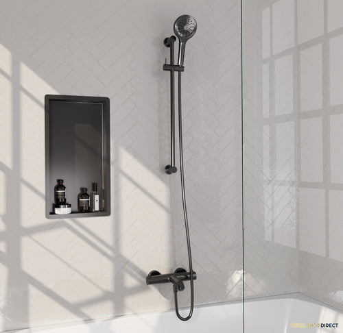 Brauer Stripe opbouw baddouche thermostaatkraan SET 02 met glijstang en 3-standen handdouche en doucheslang gunmetal geborsteld PVD