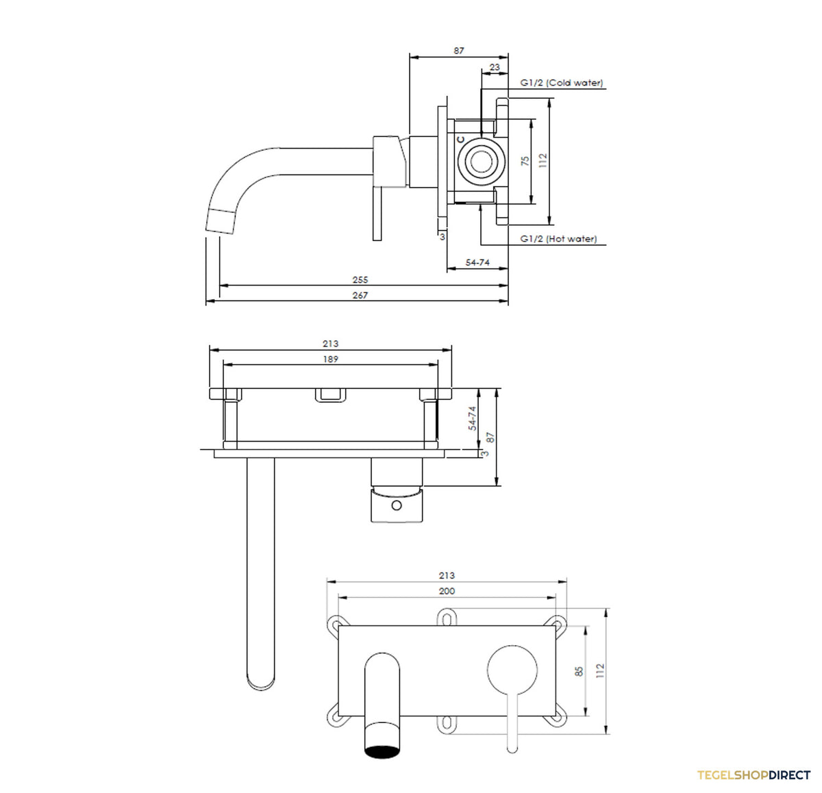 Inbouw Wastafelmengkraan Brauer Gold Edition Coldstart Gebogen Uitloop Halfronde Hendel Rechts Geborsteld Goud PVD Met Afdekplaat – afbeelding 3