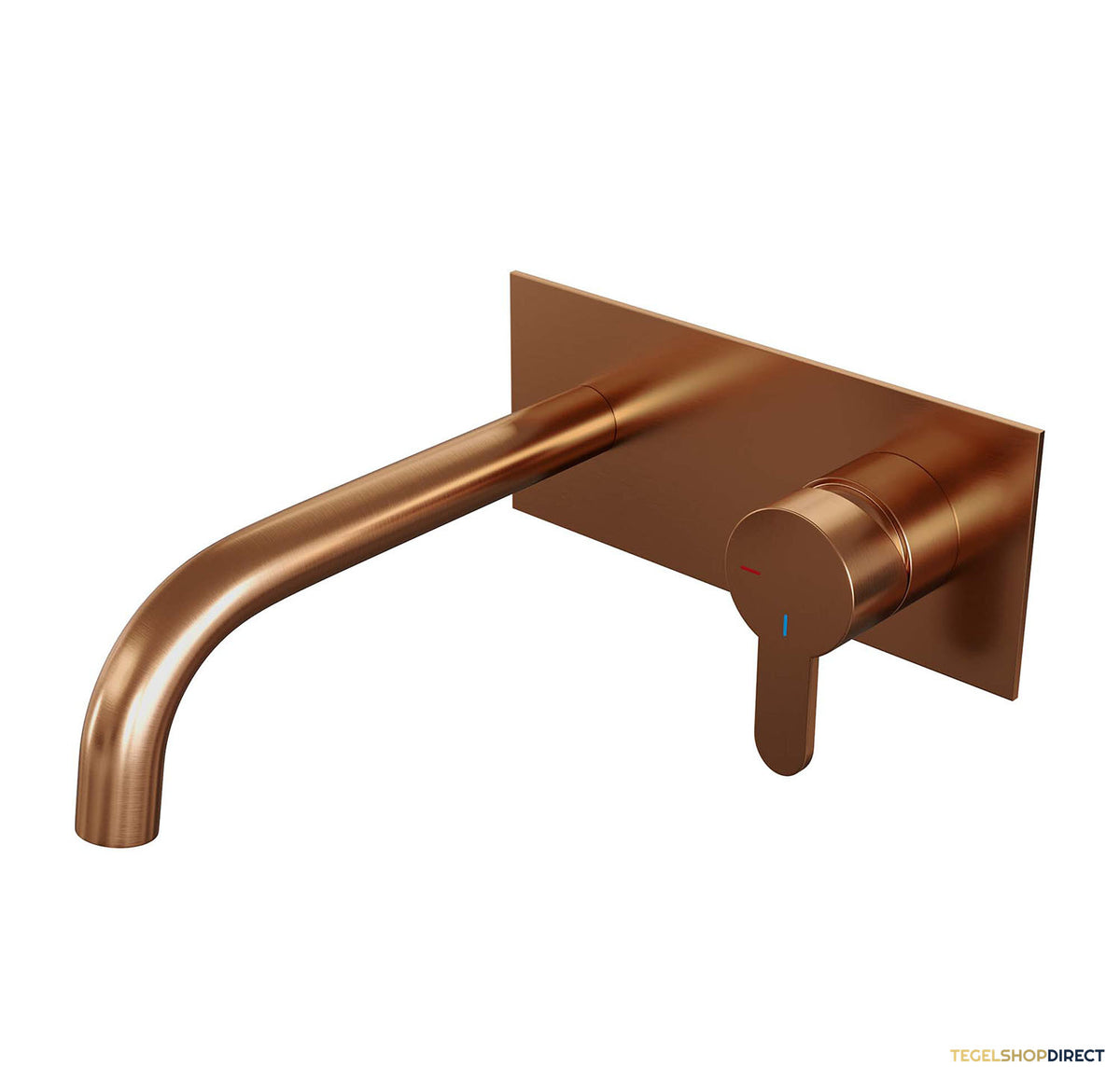 Inbouw Wastafelmengkraan Brauer Copper Edition Coldstart Gebogen Uitloop Korte Platte Hendel Rechts Geborsteld Koper PVD Met Afdekplaat