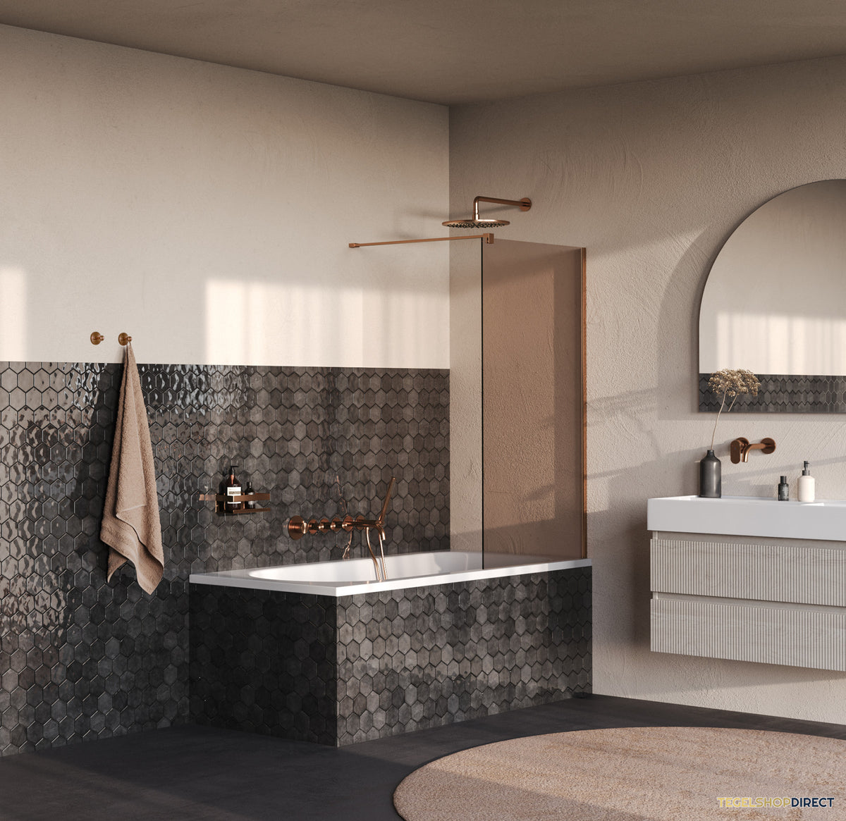 BRAUER Oblivion Badwand 80x140 Brons Glas Incl. Glascoating PVD Koper Geborsteld – afbeelding 2