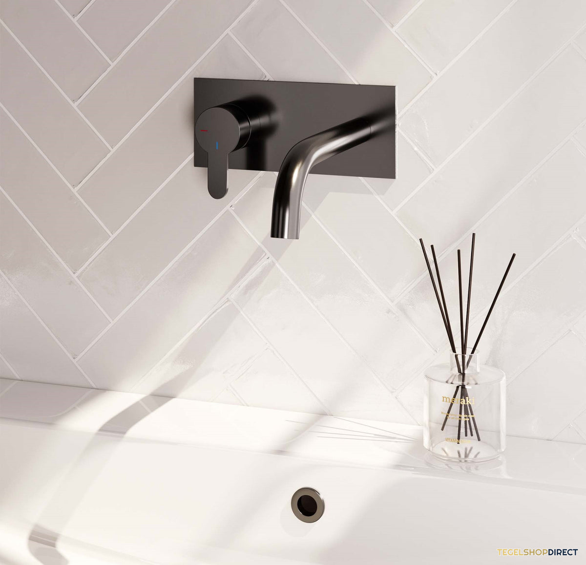Inbouw Wastafelmengkraan Brauer Gunmetal Edition Coldstart Gebogen Uitloop Korte Platte Hendel Links Geborsteld Gunmetal PVD Met Afdekplaat – afbeelding 2