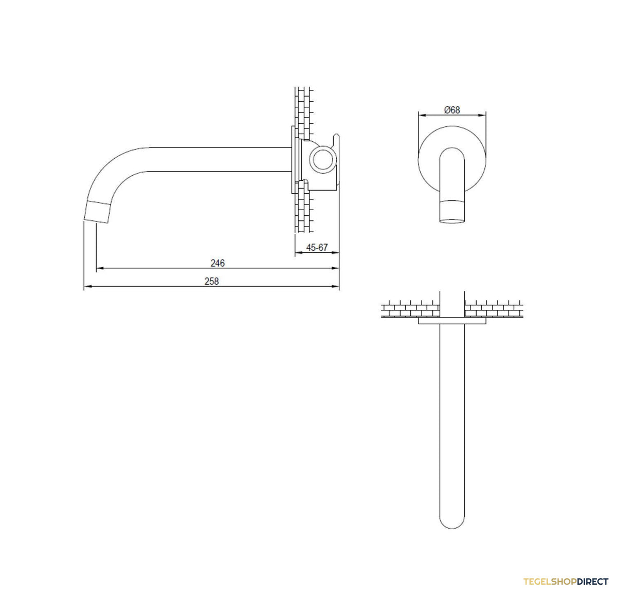 Uitloop Brauer Gebogen Incl Rozet 65mm PVD-Coating Geborsteld RVS – afbeelding 2