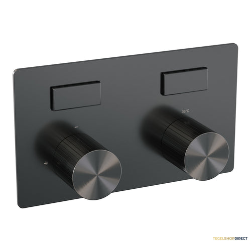 Brauer Stripe 2-weg inbouwthermostaat met drukknoppen met in- en afbouwdelen gunmetal geborsteld PVD