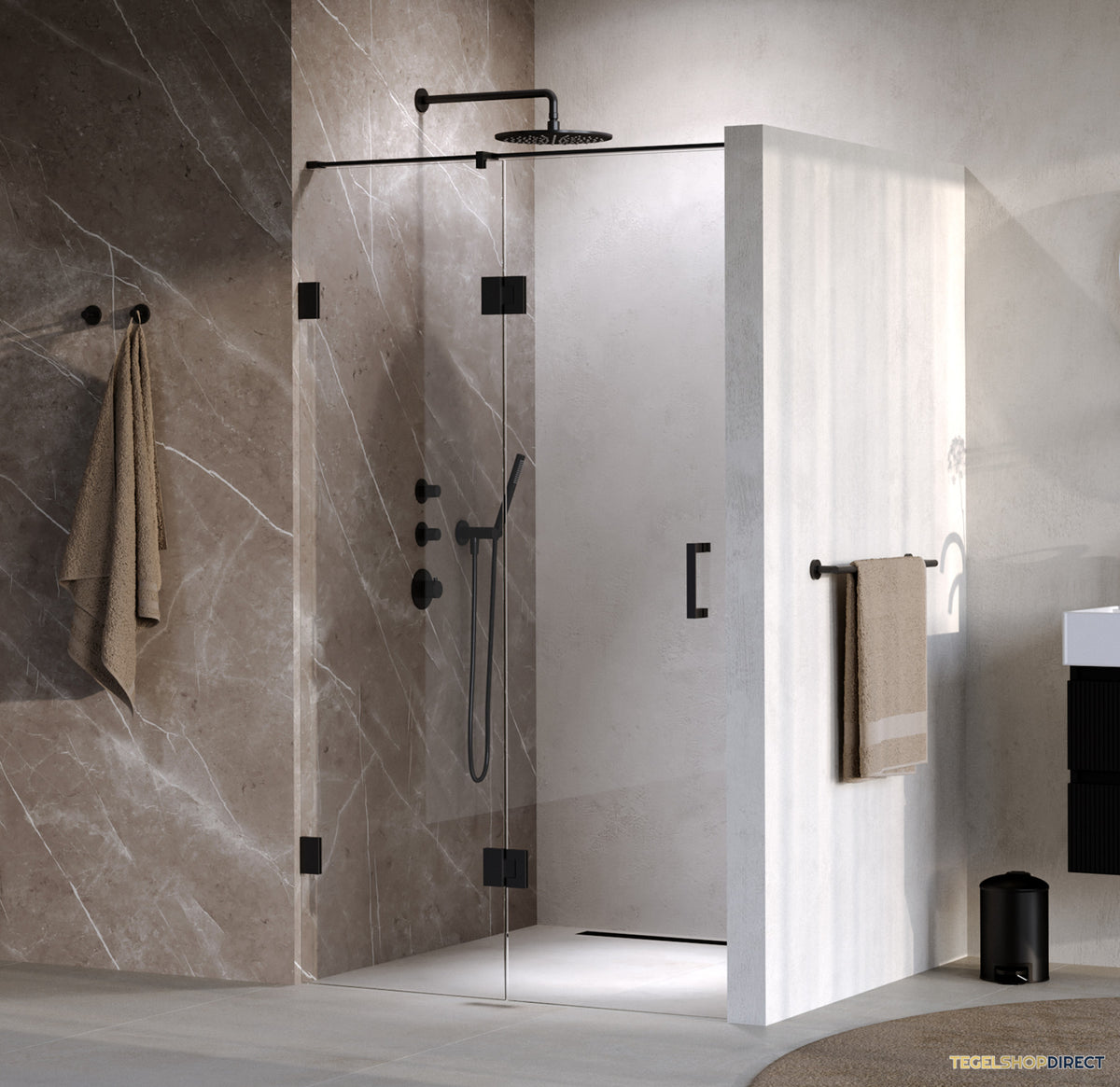 BRAUER Void nisdeur 2-delig helder glas 120x200 omkeerbaar met draaideur 60 aan glas incl. glascoating mat zwart