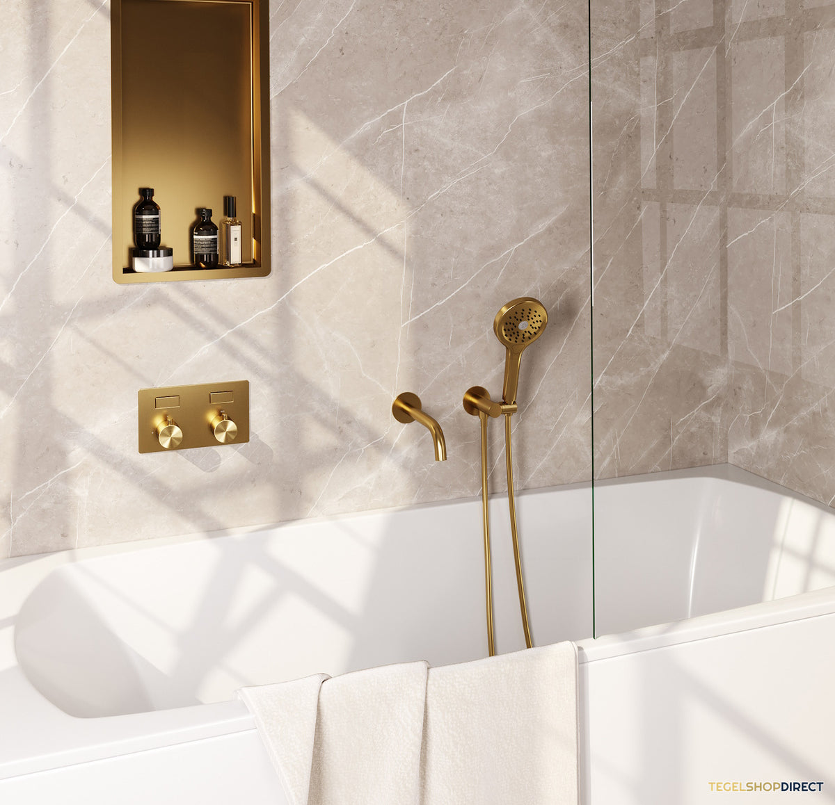 Inbouwthermostaat set Brauer Gold Edition Met Drukknoppen Incl Baduitloop Goud (Keuze Handdouche) – afbeelding 2