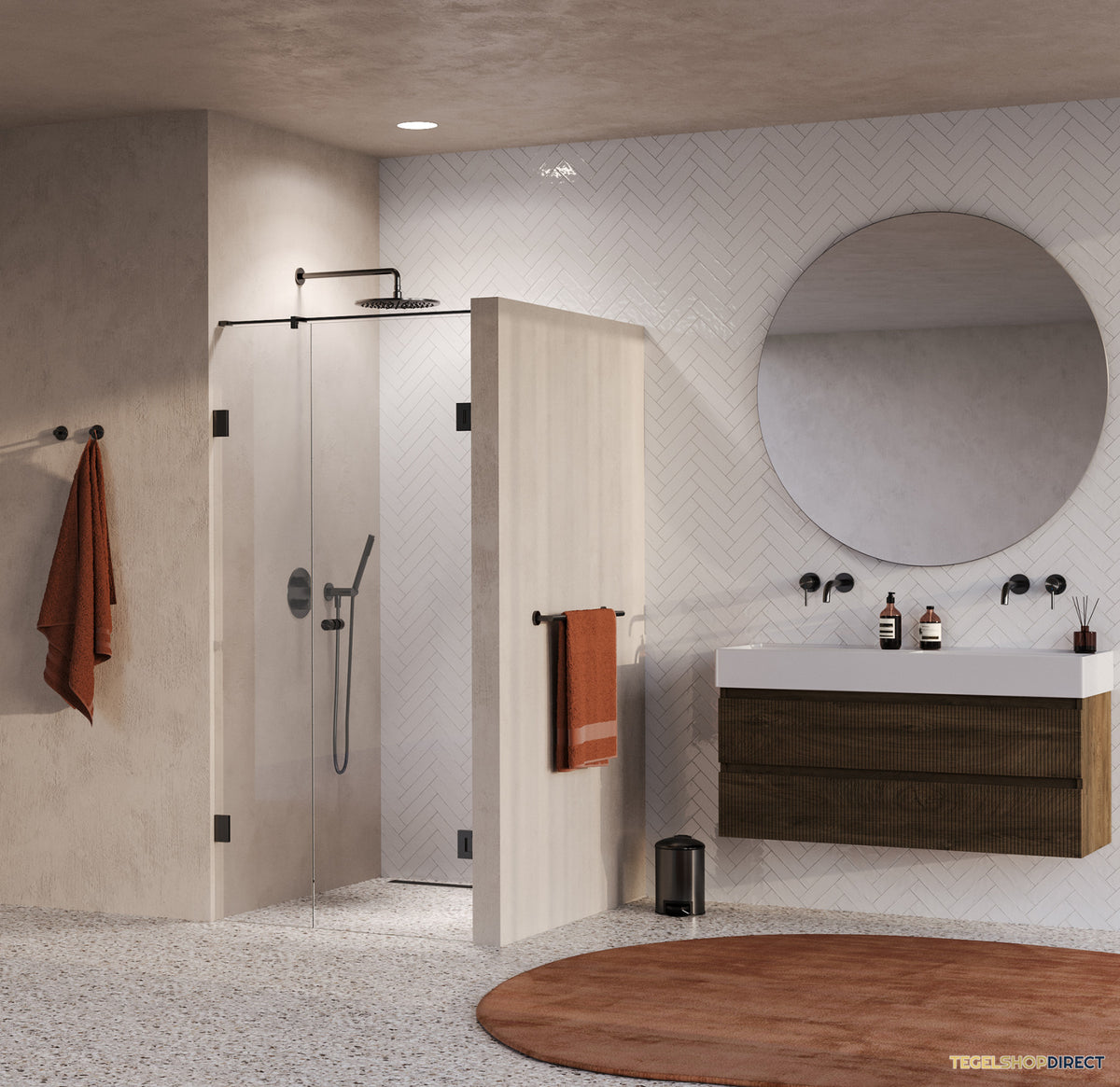 BRAUER Void Carving nisdeur 2-delig helder glas 100x200 omkeerbaar met draaideur 60 aan muur incl. glascoating PVD gunmetal geborsteld – afbeelding 2