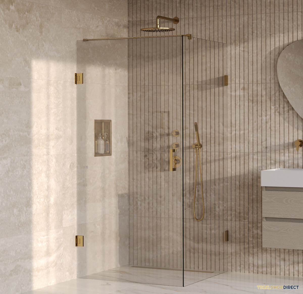 BRAUER Void douchecabine met draaideur helder glas 100x100x200 incl. glascoating PVD goud geborsteld