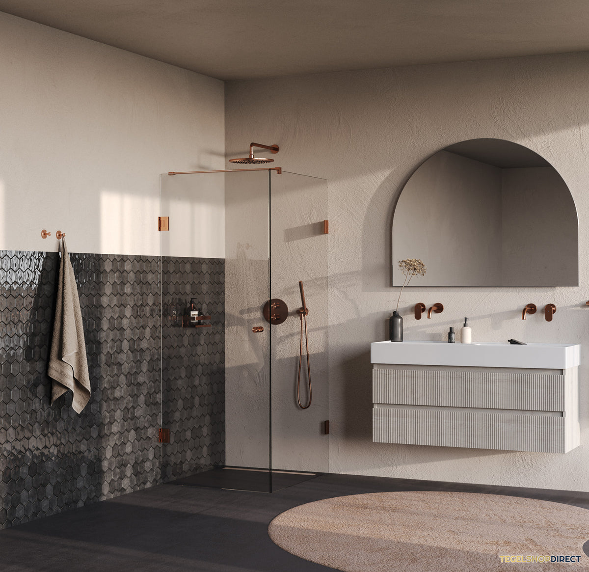 BRAUER Void Carving douchecabine met draaideur helder glas 90x100x200 incl. glascoating PVD koper geborsteld – afbeelding 2