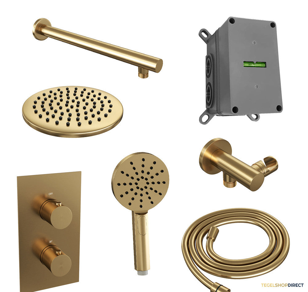 Regendoucheset Inbouw Brauer Gold Edition Thermostatisch 20cm met 3-Weg Omstelling, Wandarm en 3-Standen Handdouche Geborsteld Goud – afbeelding 2