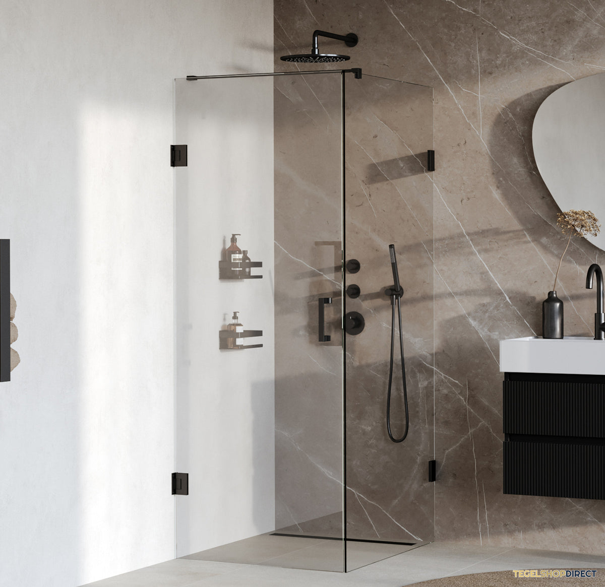 BRAUER Void douchecabine met draaideur helder glas 90x100x200 incl. glascoating mat zwart