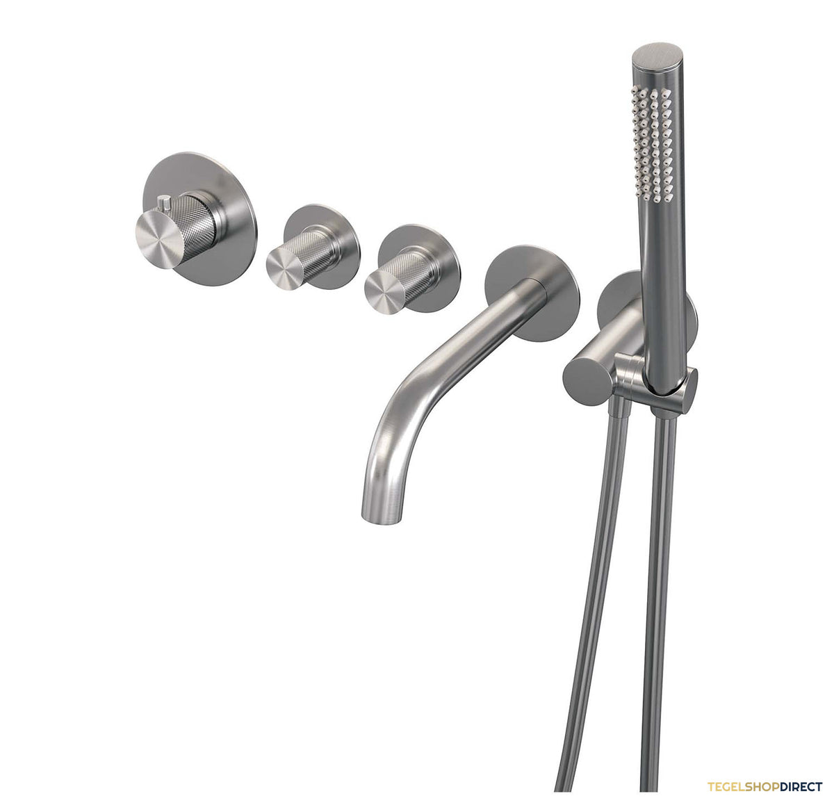 Inbouwthermostaatset Brauer Brushed Carving Incl Baduitloop en Staafhanddouche Messing RVS – afbeelding 2
