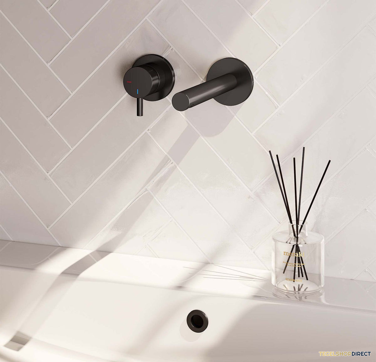Inbouw Wastafelmengkraan Brauer Black Edition Coldstart Rechte Uitloop Korte Ronde Hendel Links Mat Zwart Met Rozetten – afbeelding 2