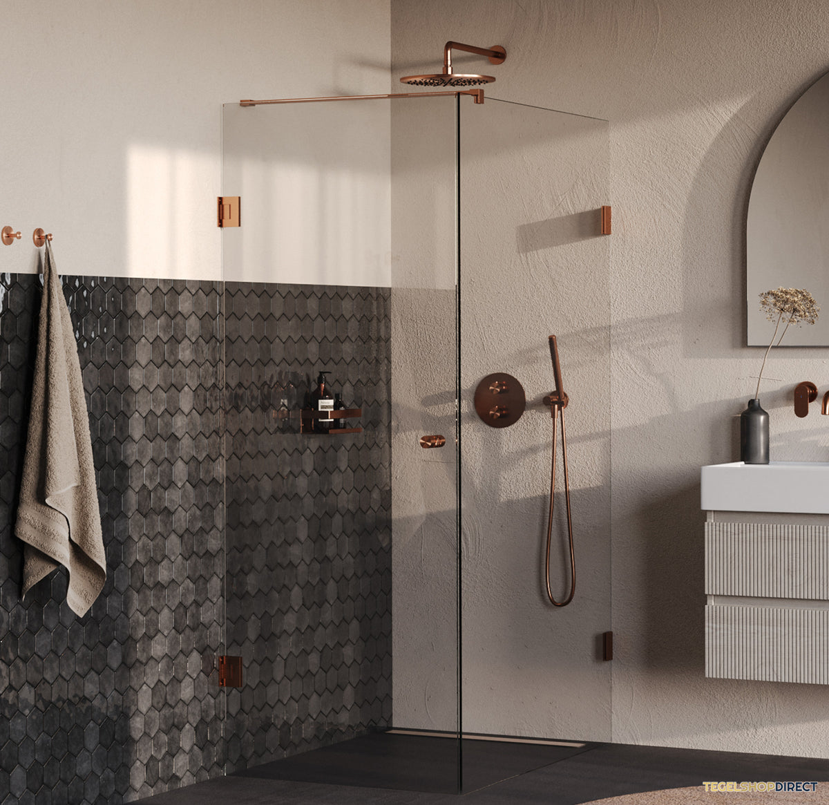 BRAUER Void Carving douchecabine met draaideur helder glas 80x120x200 incl. glascoating PVD koper geborsteld