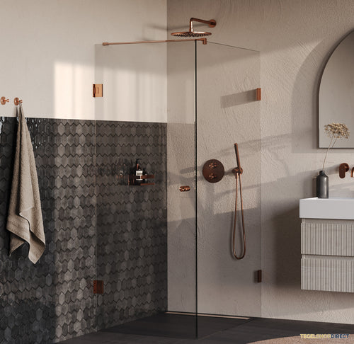 BRAUER Void Carving douchecabine met draaideur helder glas 80x120x200 incl. glascoating PVD koper geborsteld