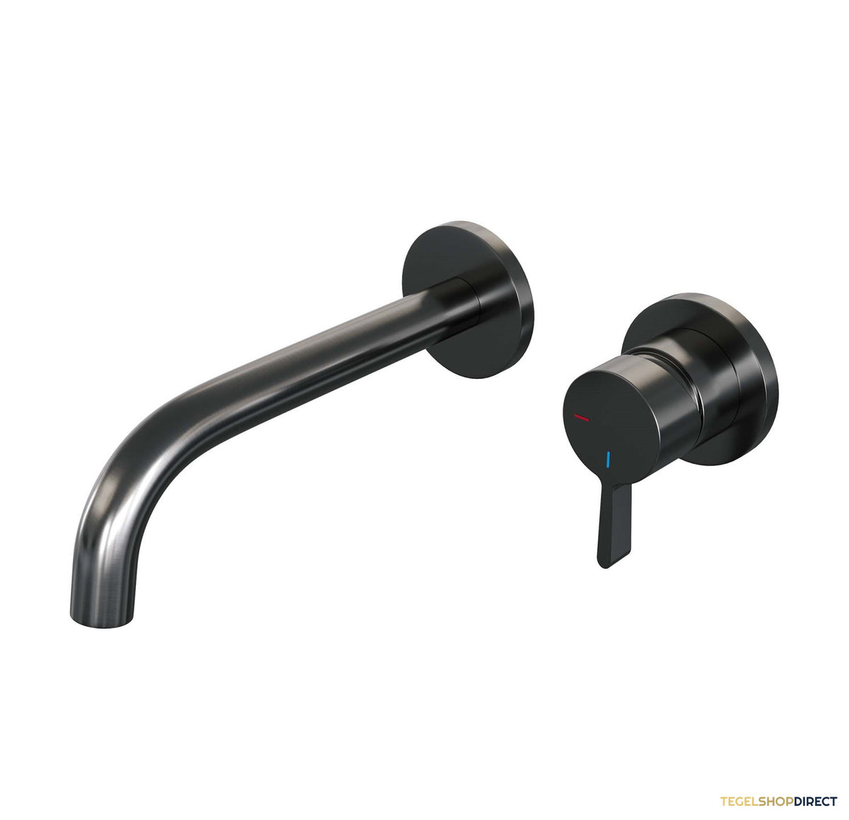 Inbouw Wastafelmengkraan Brauer Gunmetal Edition Coldstart Gebogen Uitloop Halfronde Hendel Rechts Geborsteld Gunmetal PVD Met Rozetten