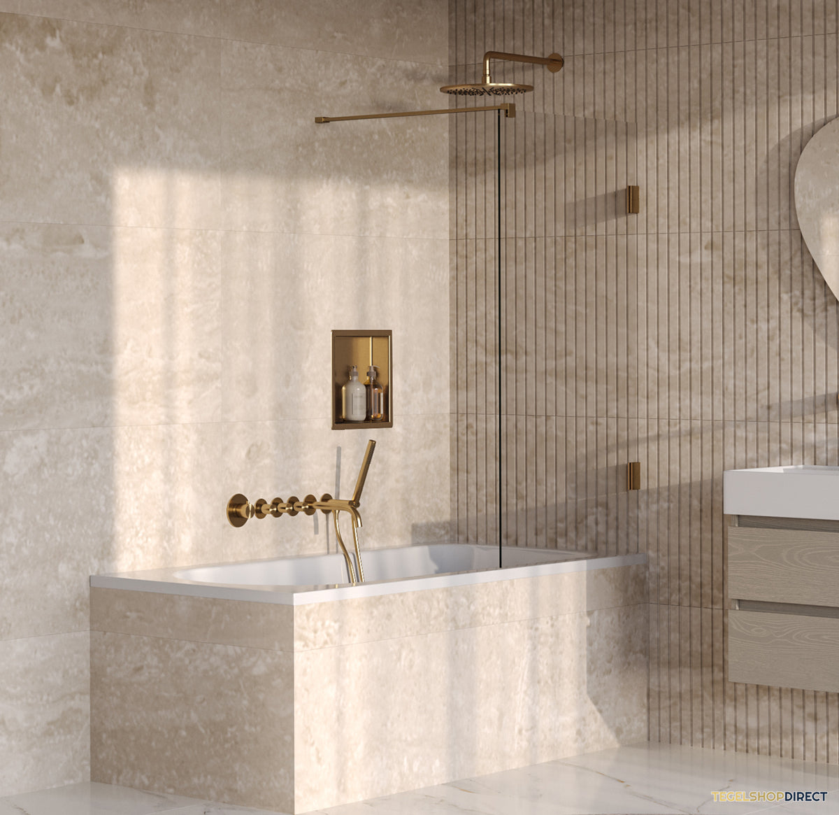 BRAUER Void Badwand 80x140 Helder Glas Incl. Glascoating PVD Goud Geborsteld
