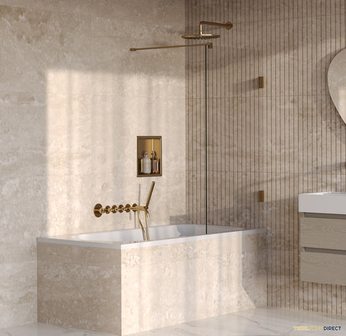 BRAUER Void Badwand 80x140 Helder Glas Incl. Glascoating PVD Goud Geborsteld