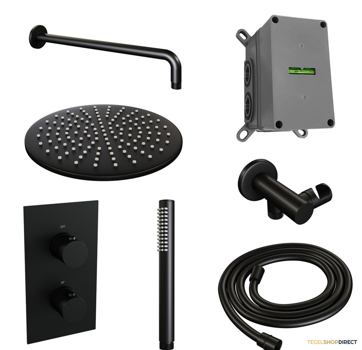 Inbouw Regendouche Set Brauer Black Edition Gebogen Wanduitloop Ronde Hoofddouche 30 cm Mat Zwart – afbeelding 2