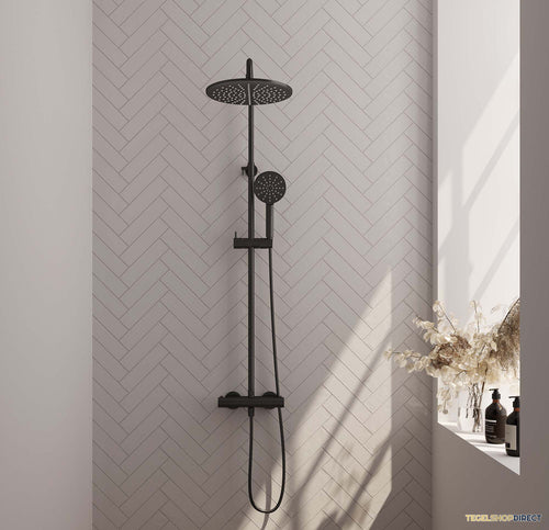 Regendouche Brauer Black Showerpipe met Thermostaat 30cm 3 Standen Mat Zwart