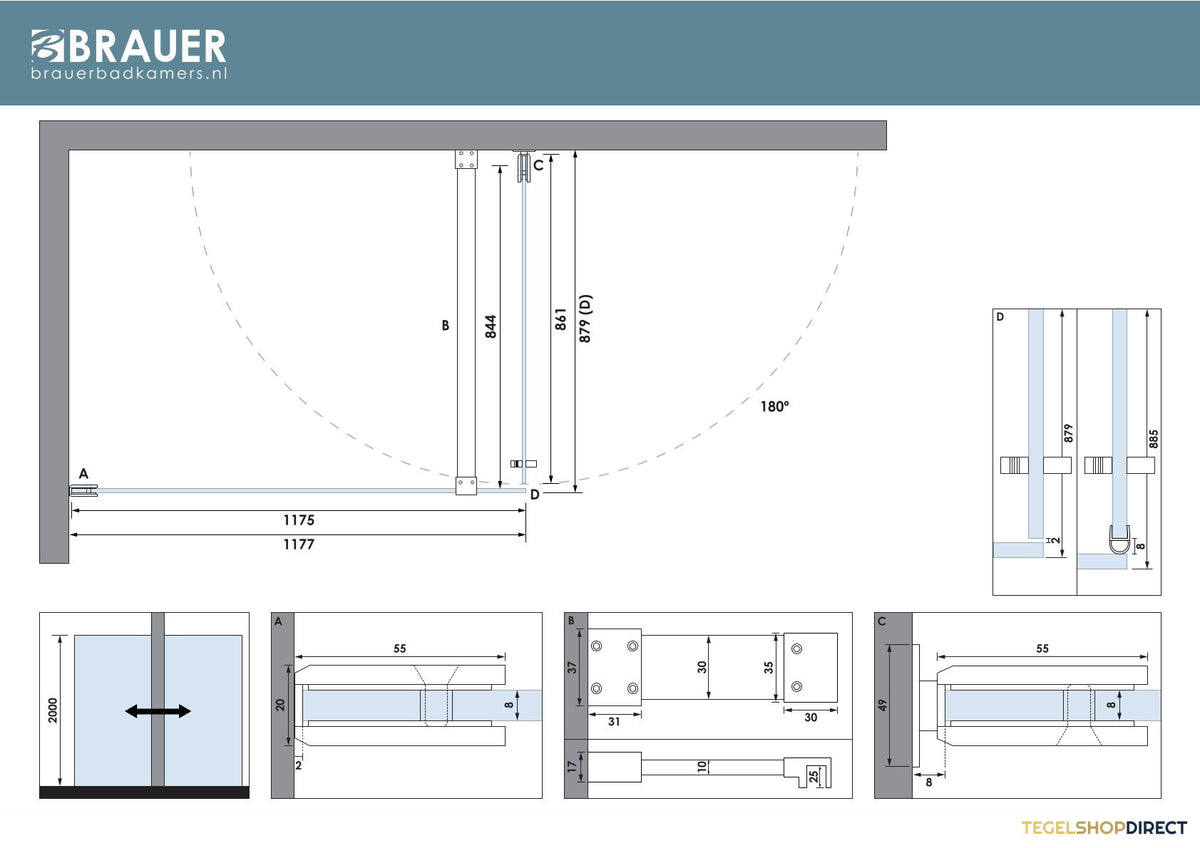 BRAUER Void douchecabine met draaideur helder glas 90x120x200 incl. glascoating mat zwart – afbeelding 7