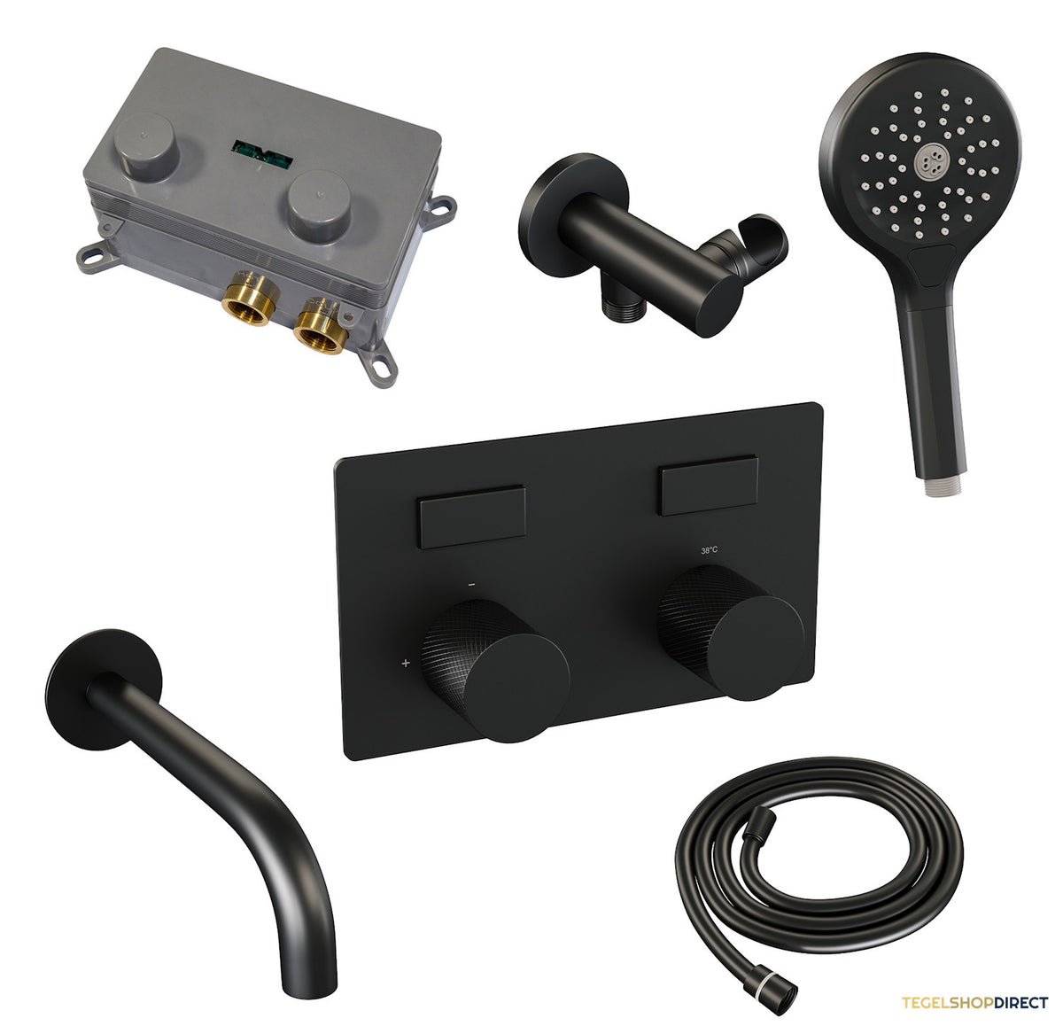 Inbouwthermostaat set Brauer Carving Met Drukknoppen Incl Baduitloop Mat Zwart (Keuze Handdouche) – afbeelding 6