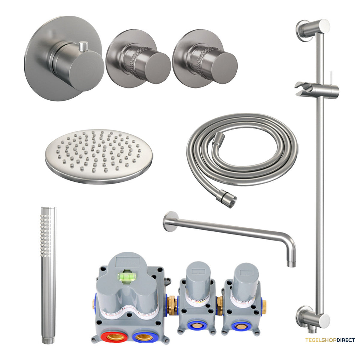 Inbouw Regendouche Set Brauer Brushed Edition Gebogen Wanduitloop Ronde Hoofddouche 20 cm Met Twee Stopkranen en Glijstang RVS Look – afbeelding 2