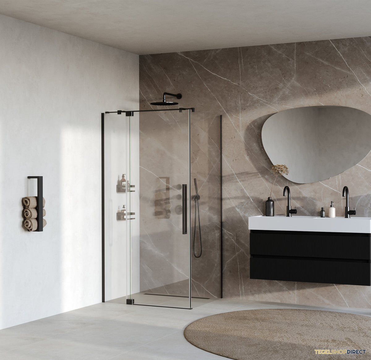 BRAUER Stellar douchecabine met draaideur helder glas 100x80x200 omkeerbaar incl. glascoating mat zwart – afbeelding 2
