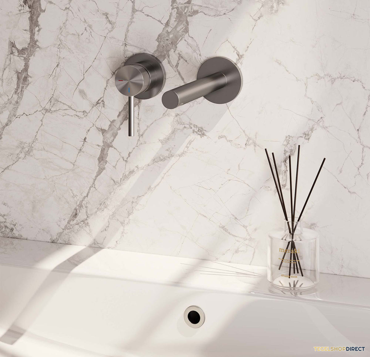 Inbouw Wastafelmengkraan Brauer Brushed Edition Coldstart Rechte Uitloop Ronde Hendel Links Geborsteld RVS PVD Met Rozetten – afbeelding 2