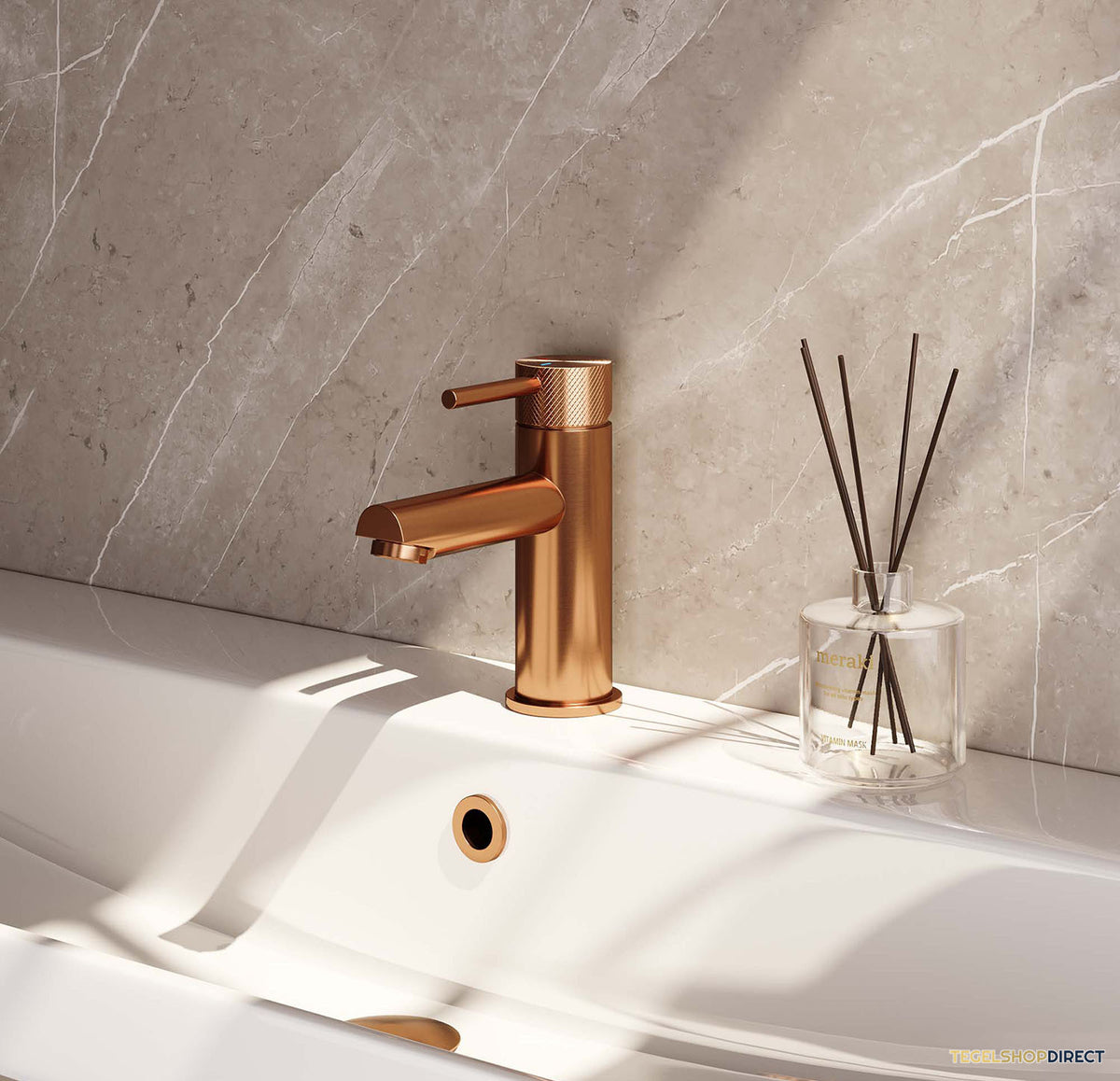Wastafelmengkraan Brauer Copper Carving Coldstart Opbouw Laag Ronde Hendel Geborsteld Koper PVD PVD – afbeelding 2