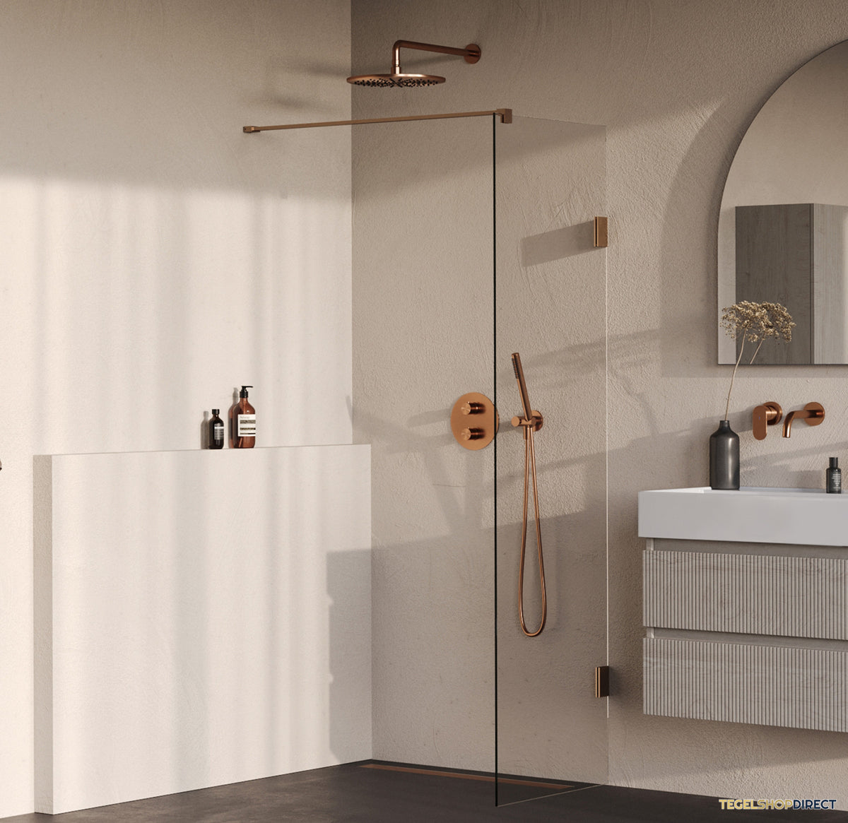 BRAUER Void inloopdouche helder glas 60x200 incl. glascoating PVD koper geborsteld