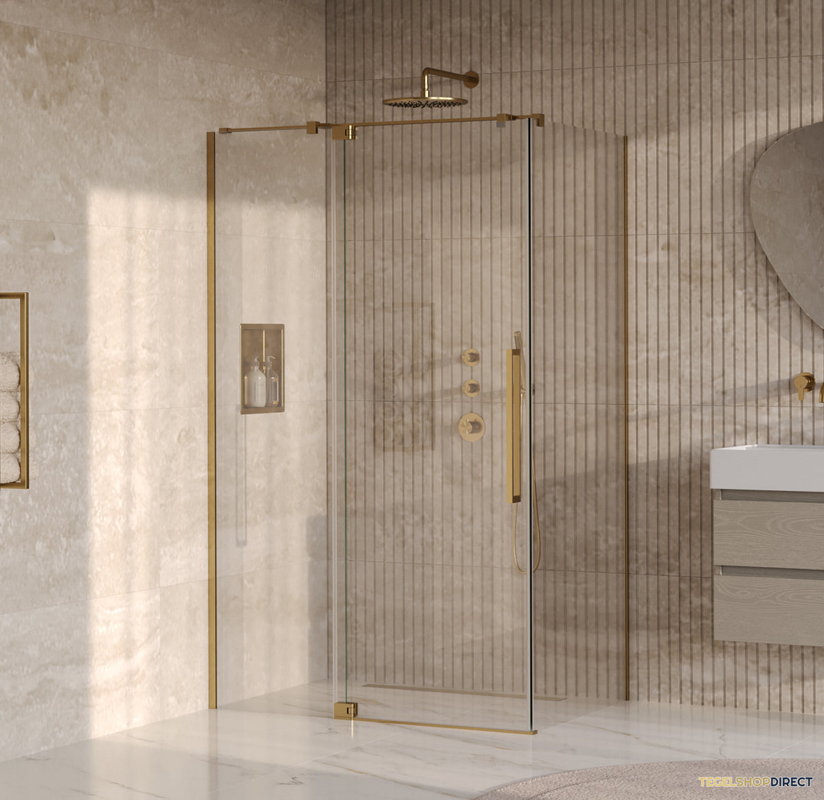BRAUER Stellar douchecabine met draaideur helder glas 120x90x200 omkeerbaar incl. glascoating PVD goud geborsteld