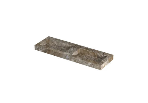 Wastafel keramische slab bak dubbel met drain en front en side skirts zonder kraangaten 120x45x9 Earth glossy